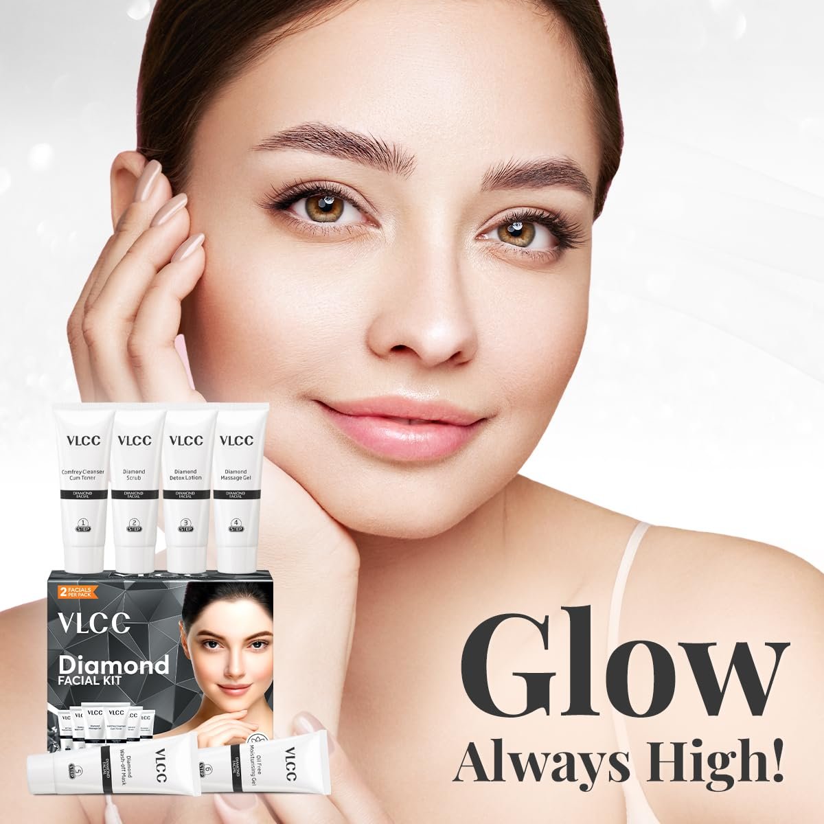 VLCC Diamond Facial Kit - 60g | Purifying with Parlour Glow | Improves Elasticity, Brightens and Helps Lighten Patchy, Damaged Skin thumbnail