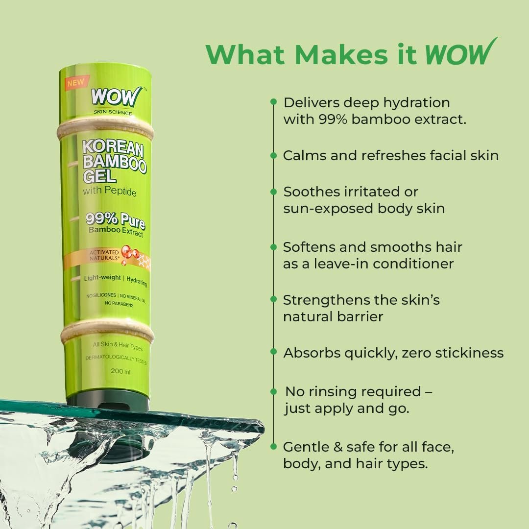WOW Skin Science Korean Bamboo Gel with Peptide | 99% Pure Bamboo Extract | Lightweight Hydration for Skin & Hair 200ml thumbnail