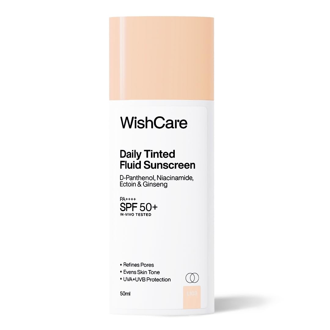 WishCare Daily Fluid Tinted Sunscreen SPF50 PA++++ | L103 | Broad Spectrum Protection for all skin types | In-Vivo Tested Tinted Sun Screen |  Evens & Protects | 50ml thumbnail