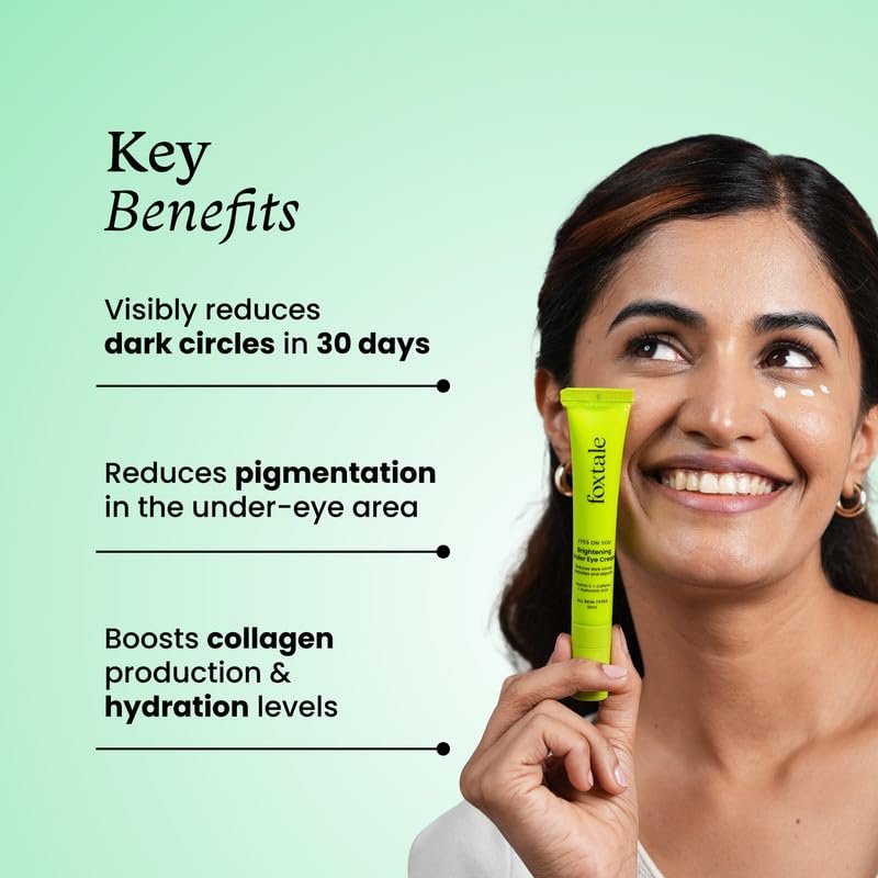 Foxtale Brightening Under Eye Cream | Vitamin C, Caffeine, and Hyaluronic Acid | Reduces Dark Circles and Puffy Eyes | Brightens undereye with a Ceramic Tip | All Skin Types | 20ml thumbnail