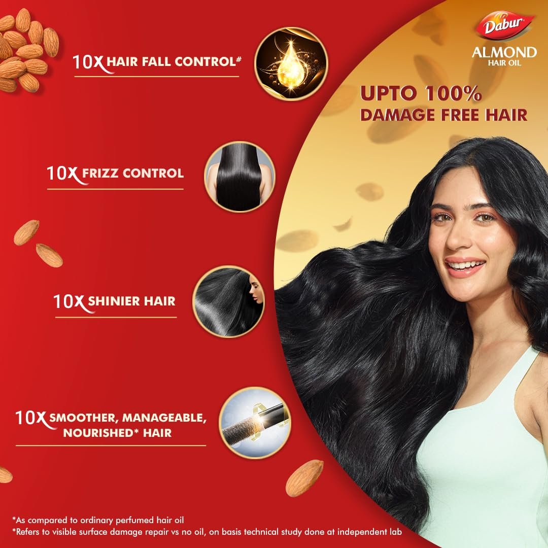 Dabur Almond Hair Oil - 500ml | Provides Damage Protection | Non Sticky Formula | For Soft & Shiny Hair | With Almonds, Keratin Protein, Soya Protein & 10X Vitamin E thumbnail