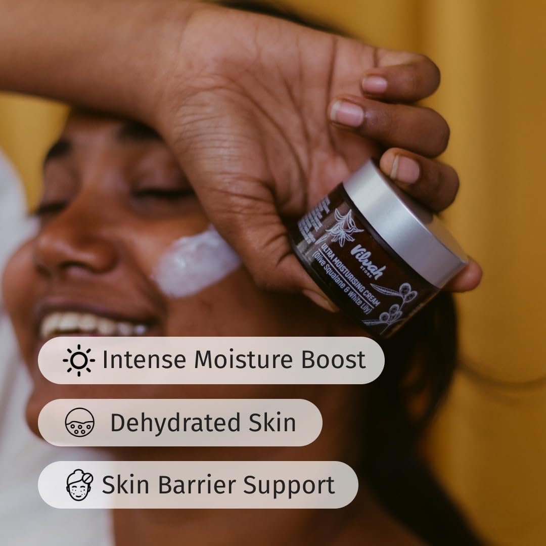 Vilvah Ultra Moisturising Cream for Face | Lightweight, Non-Greasy Moisturiser | Hydration & Skin Barrier Repair| With Olive Squalane, White Lily & Goji Berry | For All Indian Skin Types | 5 thumbnail