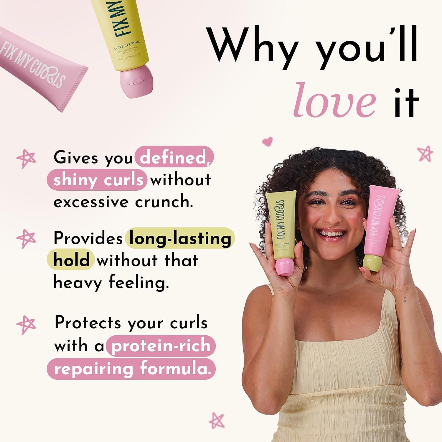 Fix My Curls Protein Styling Duo | Leave In Cream & Defining Gel |100g Each This duo fights frizz, adds lightweight moisture, and leaves your curls bouncy and strong. thumbnail