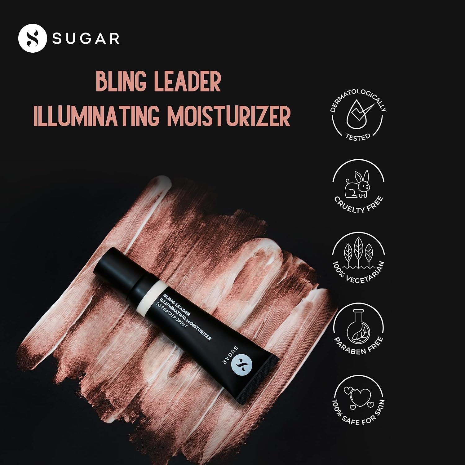 SUGAR Cosmetics Bling Leader Illuminating Moisturizer with Kojic Acid | Strobe Cream + Highlighter | 2-in-1 Glow Cream for Indian Skin | Dewy Finish | 50ml - 03 Peach Poppin thumbnail