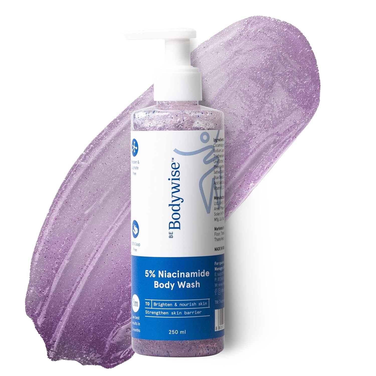 Be Bodywise 5% Niacinamide Brightening Body Wash | Hydrates & Deep Cleanses Skin | For Glowing & Hydrated Skin | With Aloe vera, Vitamin B3 & E | For All Skin Types | 250ml thumbnail