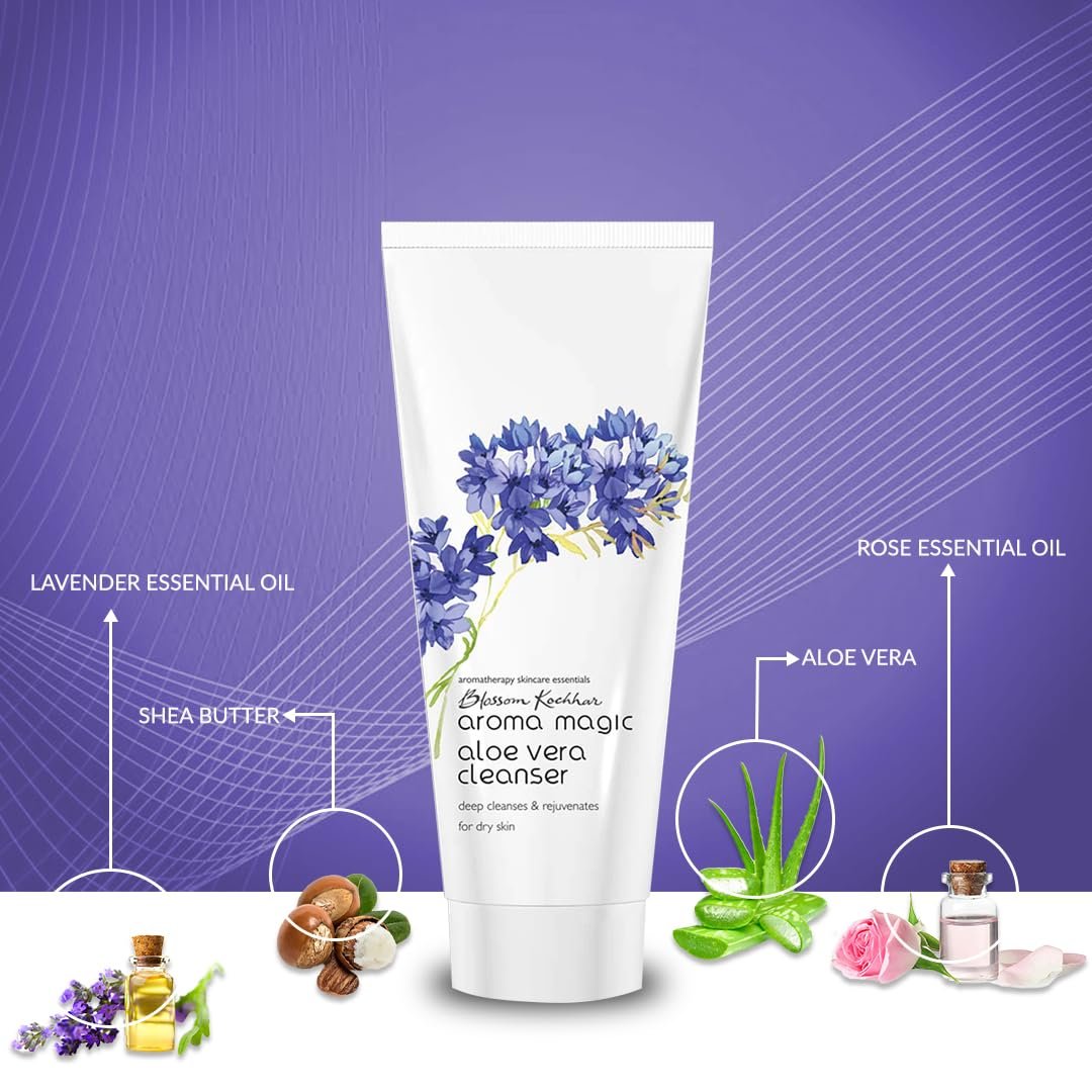 Aroma Magic Aloe Vera Cleanser | deeply cleanses & Rejuvenates skin while unclogging pores with Persian walnut seed, Damask rose essential oils, orange blossom extracts | For Dry Skin 100g thumbnail