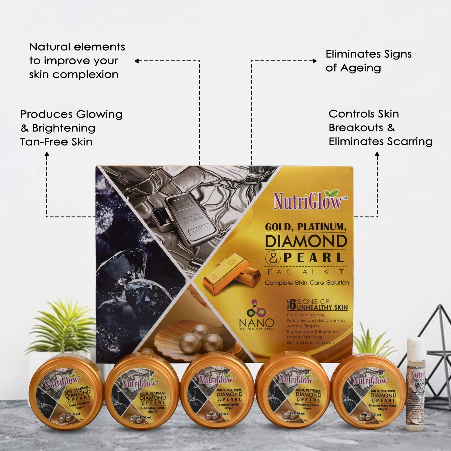 NutriGlow Gold Platinum DIamond And Pearl Facial Kit For Glowing Skin 6-Pieces Skin Care Kit thumbnail
