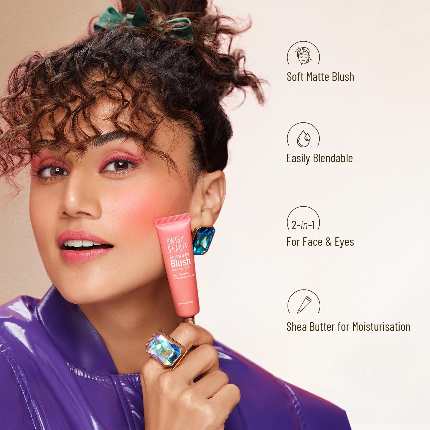 Swiss Beauty Cream It Up Blush | Highly pigmented | Super-blendable | Long-lasting | Enriched with Shea Butter | Multipurpose | Shade-03 Cheeky Peach, 10ml thumbnail