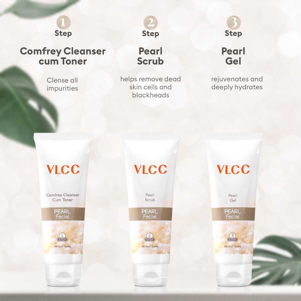 VLCC Pearl Facial Kit with FREE Rose Water Toner - 300g + 100ml | Luminous and Radiant Skin | At Home Facial with Pearl Extracts, Sandalwood, Turmeric & Aloe Vera | Tan Removal Facial Kit. thumbnail