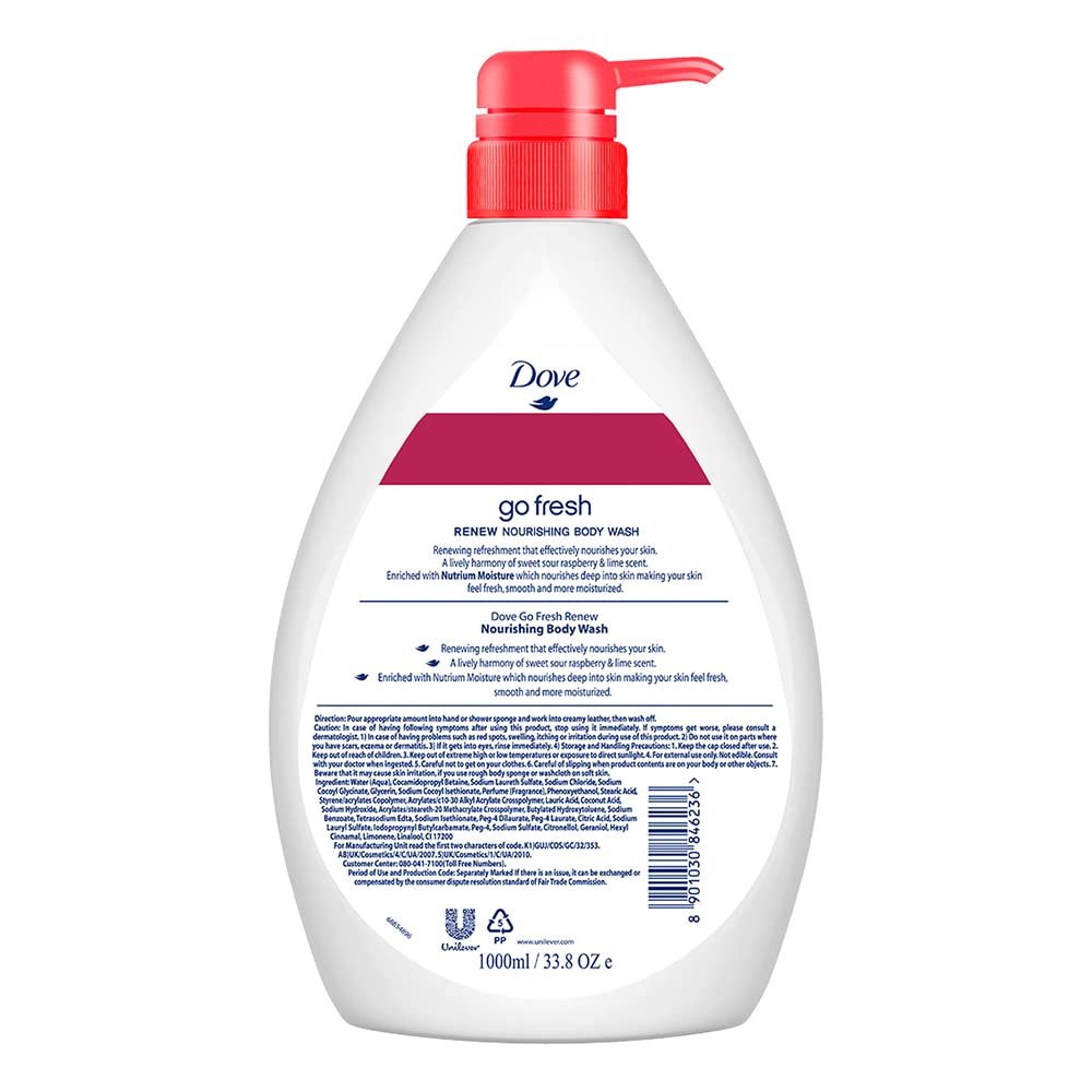 Dove Renewing Raspberry Body Wash with Lime for Renewed Skin, Refreshing Scent, 1L thumbnail
