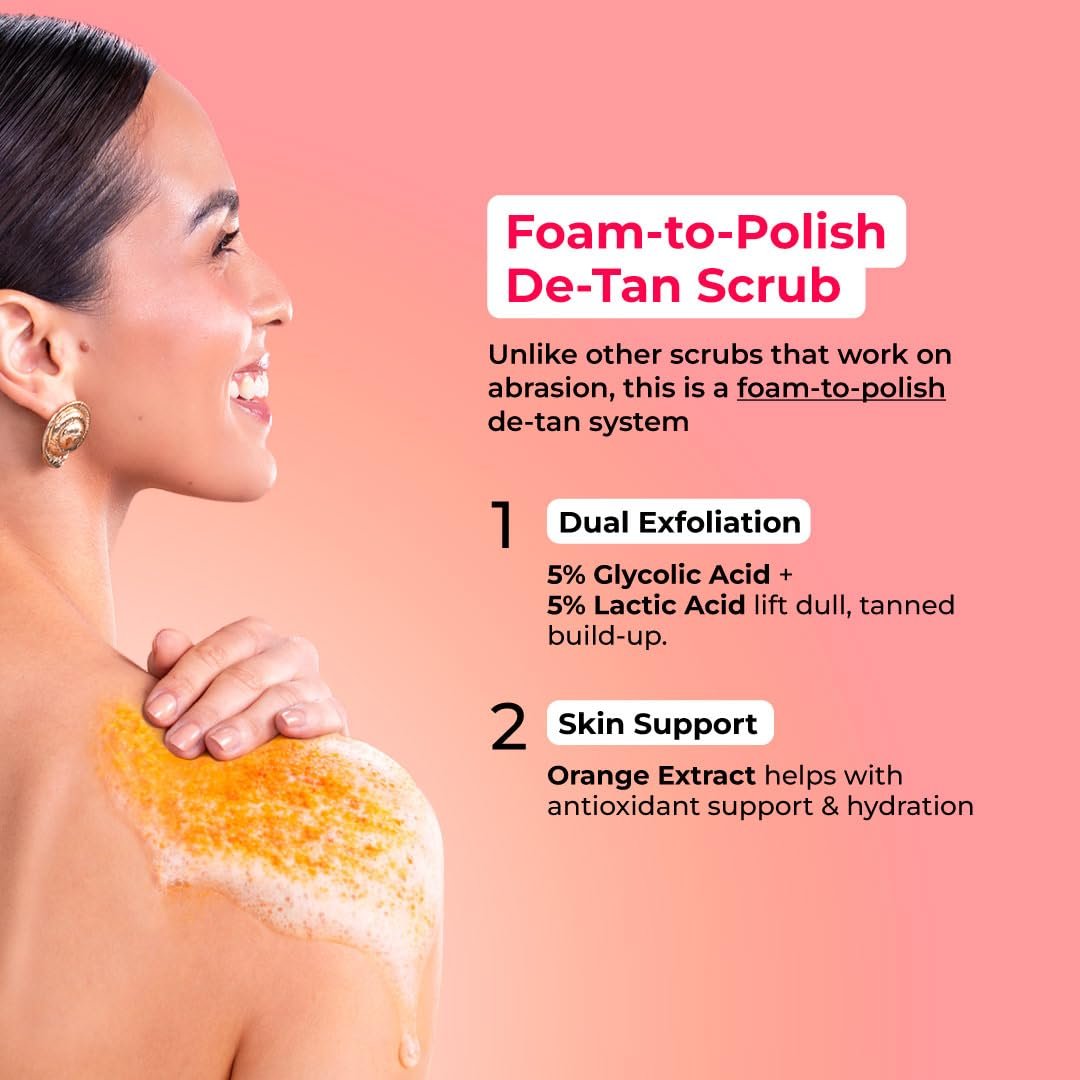 Hula Hoop Foaming 10% De-Tan Body Scrub by Foxtale | Tan Removal & Soft-Smooth Skin | 5% Glycolic Acid, Lactic Acid & Azeloglycine | For Women & Men | All Skin Types | 200g thumbnail