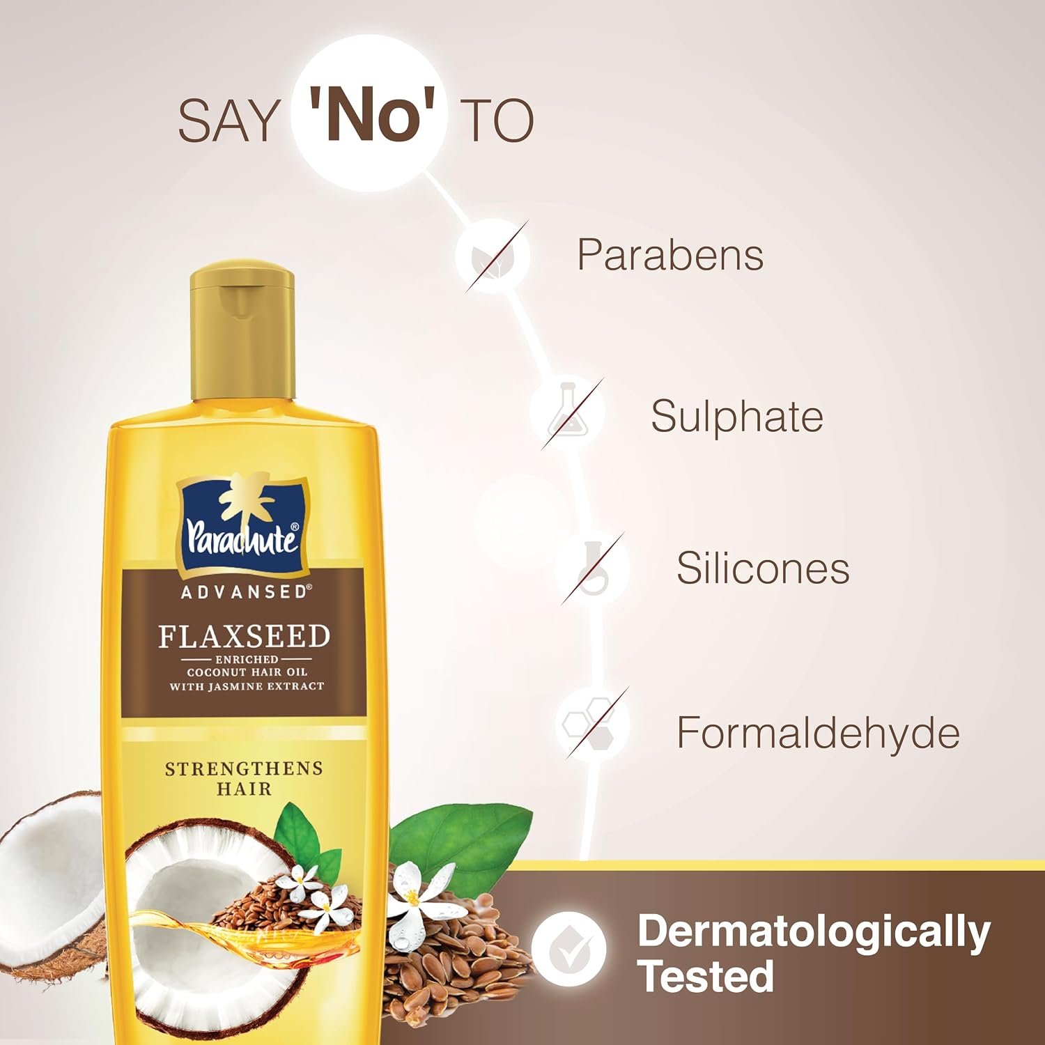 Parachute Advansed Flaxseed Enriched Coconut Hair Oil for Stronger, Smoother Hair | Up to 10x Less Breakage| 2x Softer Hair | Deep Nourishment with Jasmine Extract, 300ml thumbnail