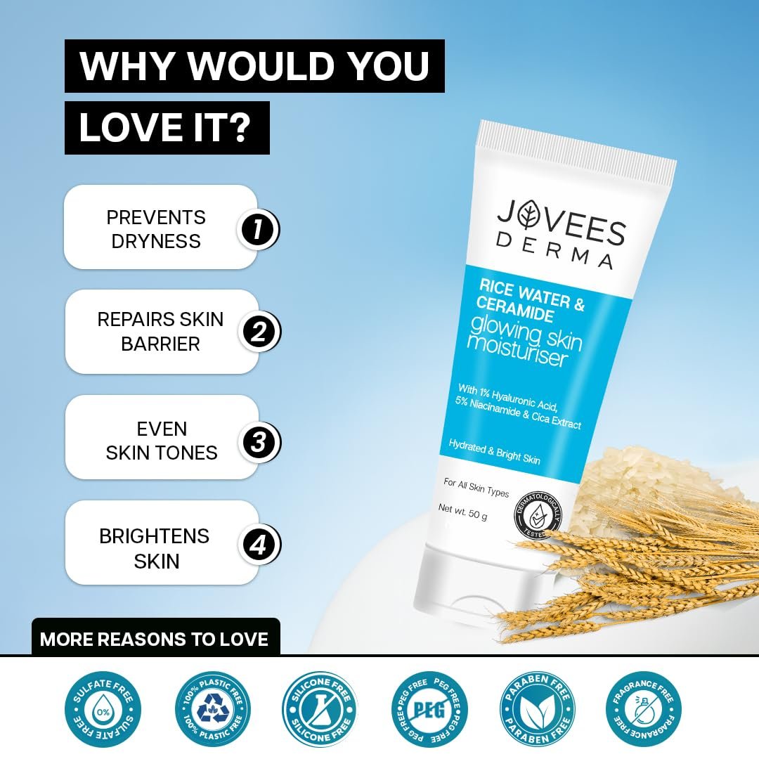 Jovees Derma Ceramides Moisturizer with Hyaluronic & Rice Water for Intense Moisturizing and Brightens Skin | With Niacinamide & Cica Extract | Barrier Repair Cream | For All Skin Type 50g thumbnail