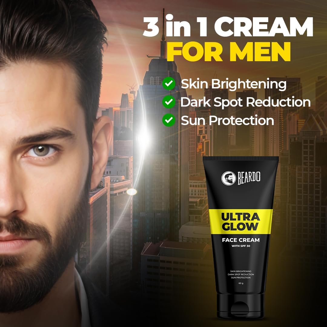 Beardo Ultraglow All in One Face Cream For Men with SPF 30, 60g | Aloe Vera With Vitamin E for Skin Brightening & Dark Spots Reduction thumbnail