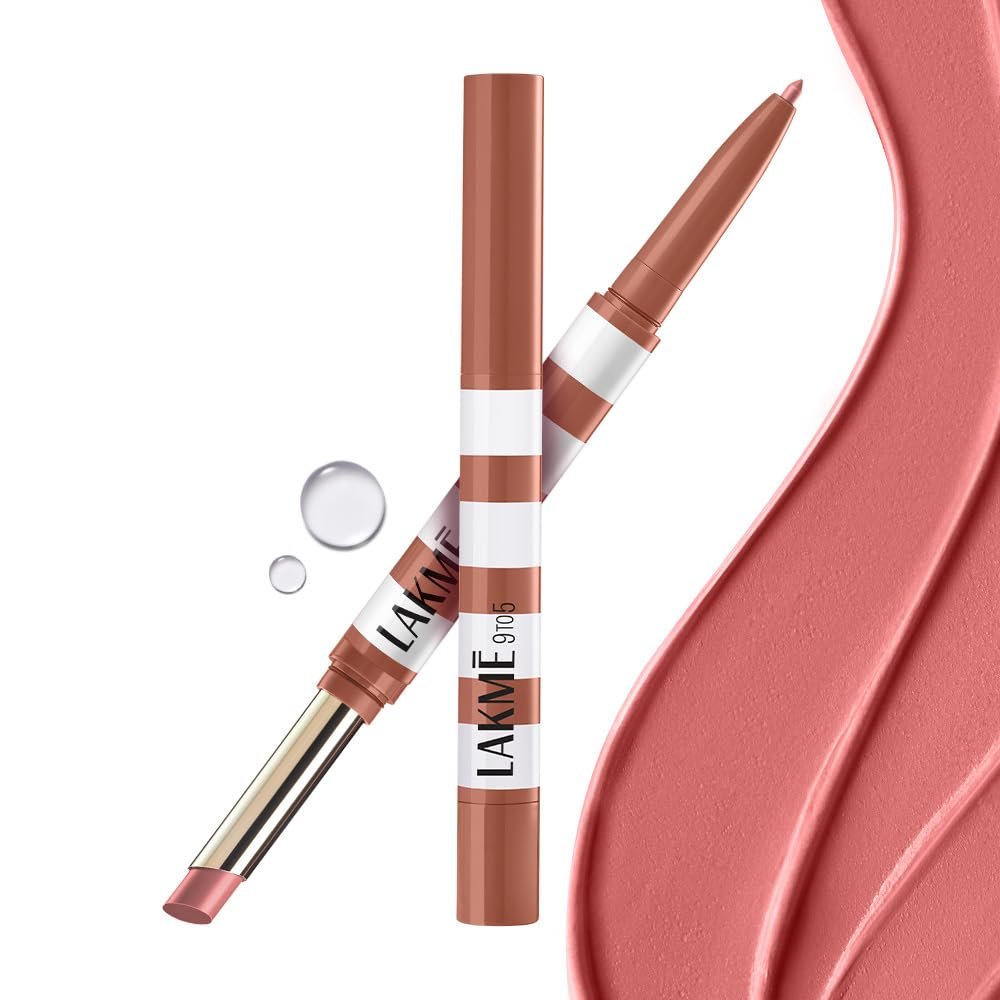 Lakme 9to5 Hya Beach Edit, Lipstick + Liner Duo, Beachy Nude, Infused with Hyaluronic Acid, Vitamin E, Jojoba Oil, Comfortable Matte Finish, SPF Powered, Hydrating Lipstick, 2+0.2 g thumbnail