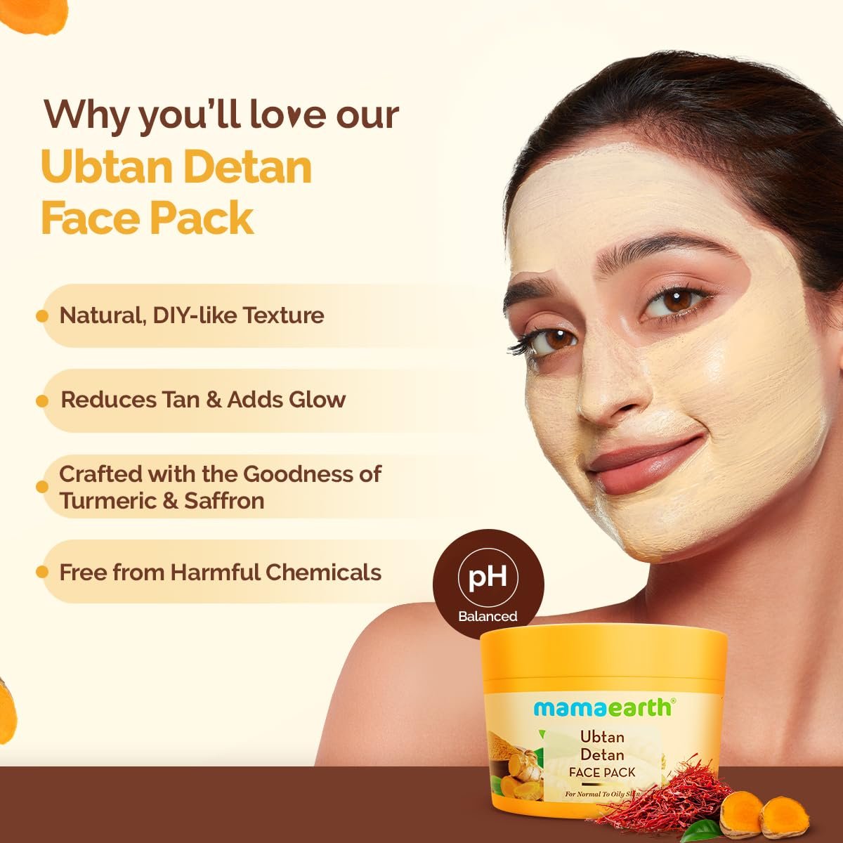 Mamaearth Ubtan Detan Face Pack with Turmeric & Saffron 200g thumbnail