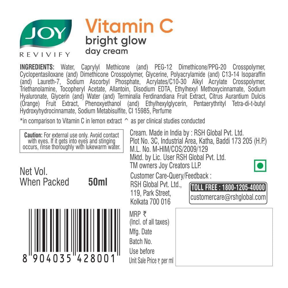 Joy Vitamin C Skin Brightening Face Cream with Kakadu Plum for Brighter Skin in 4 Days | Boosts Glow, Fades Dark Spots, Fights Ageing & Protects from Sun Damage | Oil Free Face Moisturizer - thumbnail