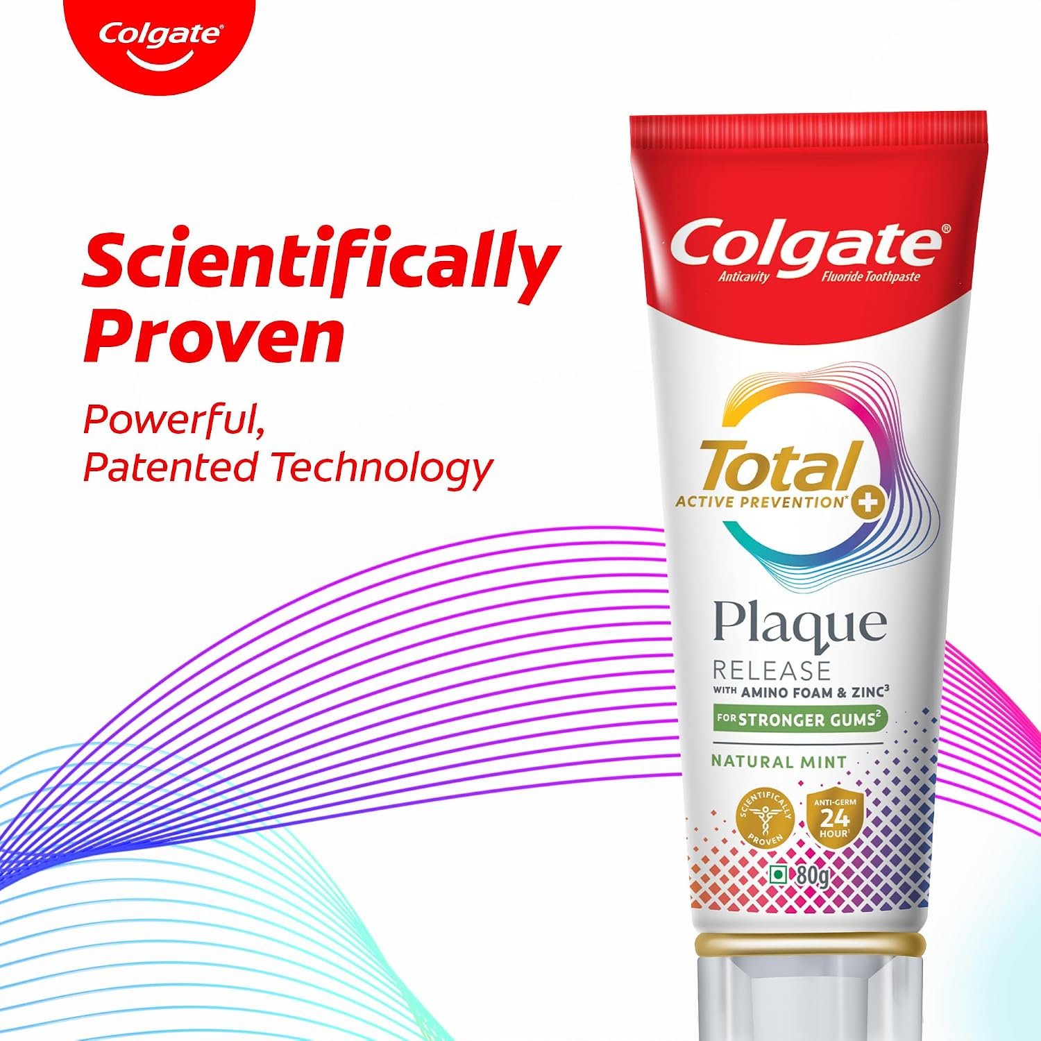 Colgate Total Plaque Release Toothpaste, 3X More Effective at Fighting Plaque, Reduces Gum Problems, Antibacterial and Enamel Protection Tooth Paste, Fresh Breath, 80g thumbnail
