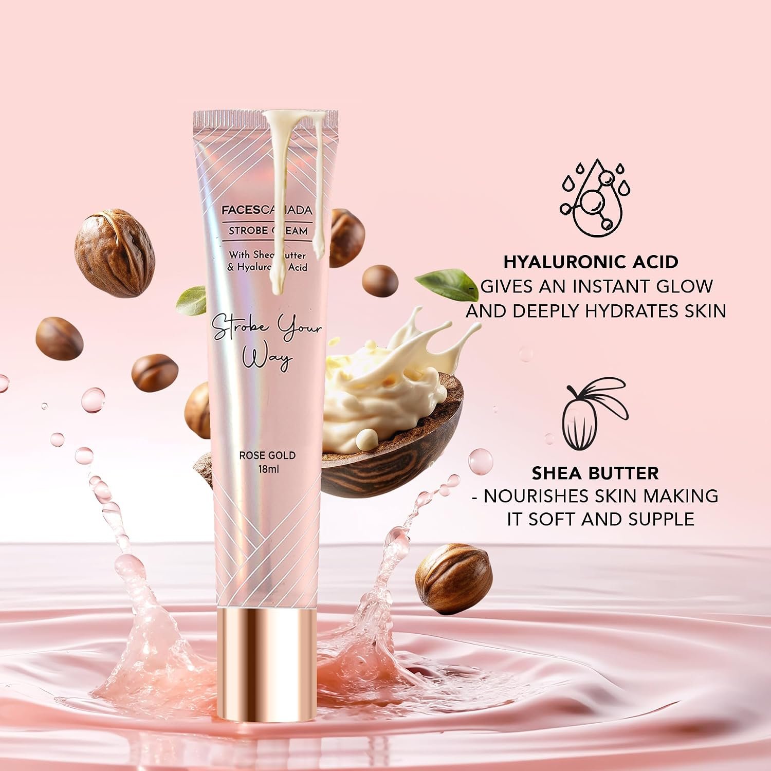 FACES CANADA Strobe Cream Mini- Rose Gold, 18ml | Flawless Radiant Dewy Skin | Illuminating & Glowing Makeup Base thumbnail