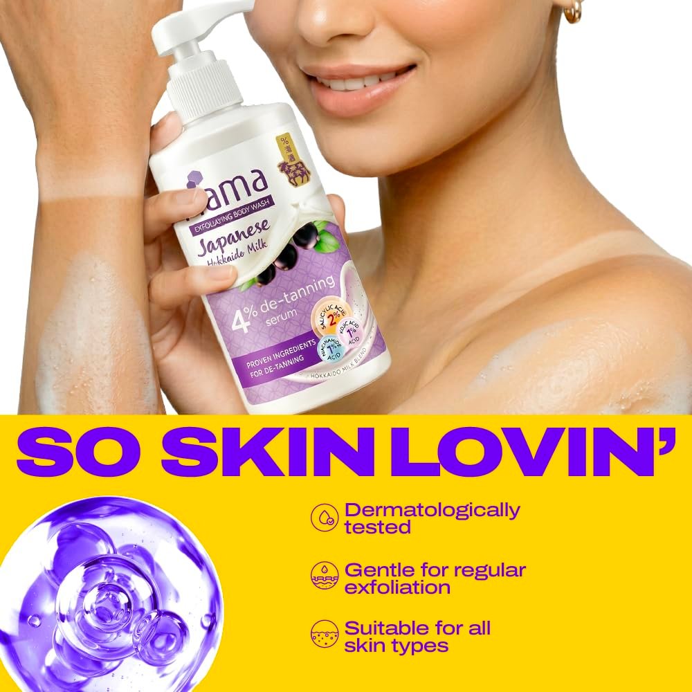 Fiama 4% Detan Serum Exfoliating Body Wash 250ml, 2% Salicylic Acid, 1% Glycolic Acid, 1% Exfoliating Tan Removal Shower Gel, Gently removes dead skin | Exotic Japanese Hokkaido Milk | thumbnail