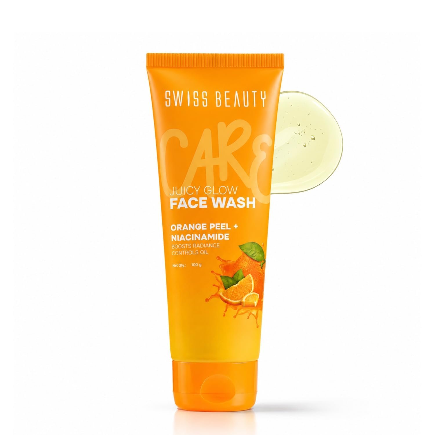 Swiss Beauty Care Juicy Glow Face Wash | Orange Peel + Niacinamide | Removes Dirt & Grime | Boosts Radiance | Fades Dark Spots | Hydrates Skin-100g