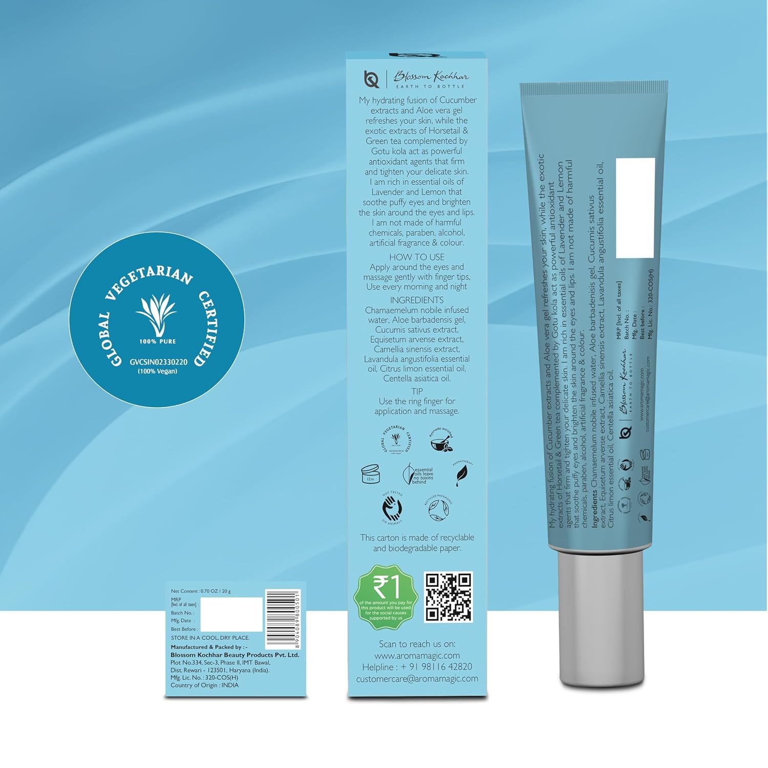 Aroma Magic Under Eye Gel | Brightens & Refreshes, Reduces Dark Circles for Lightens, Tightens & Puffiness | with cucumber, green tea, lemon, & centella For Women & Men | 20 gm thumbnail