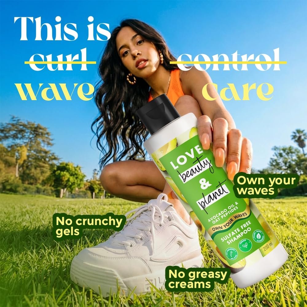 Love Beauty & Planet, Avocado Oil & Peptide Waves, Shampoo, for Wavy Hair (2A-2C), with Avocado Oil, Provides Frizz Control, Free from Sulfates thumbnail