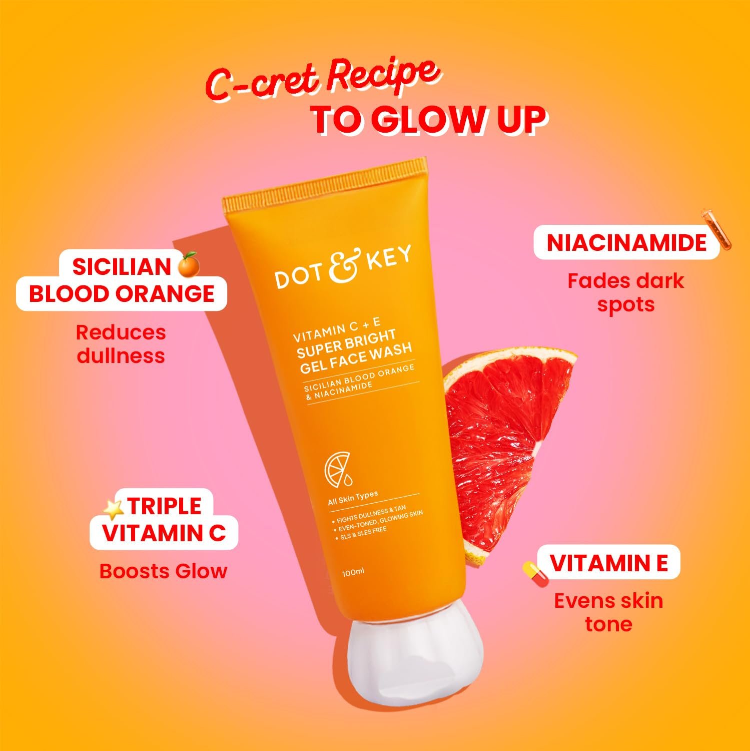 DOT & KEY Vitamin C + E Super Bright Gel Face Wash For Glowing And Brightening Skin | All Skin Types|With Triple Vitamin C| Face Wash For Women & Men|100 Ml thumbnail