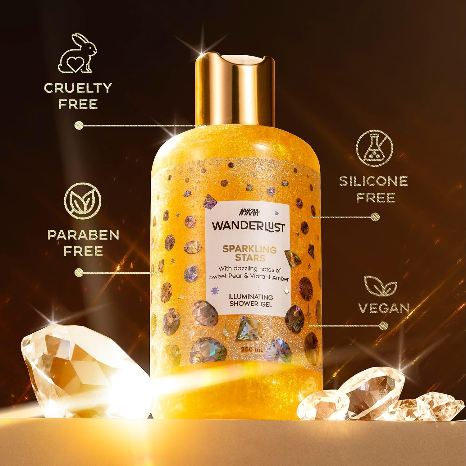 Nykaa Wanderlust Sparkling Stars Body Wash & Shower Gel, 250ml | Hydrating & Nourishing Cleanser | Soft, Smooth & Glowing Skin | Fruity & Luxurious Fragrance | thumbnail