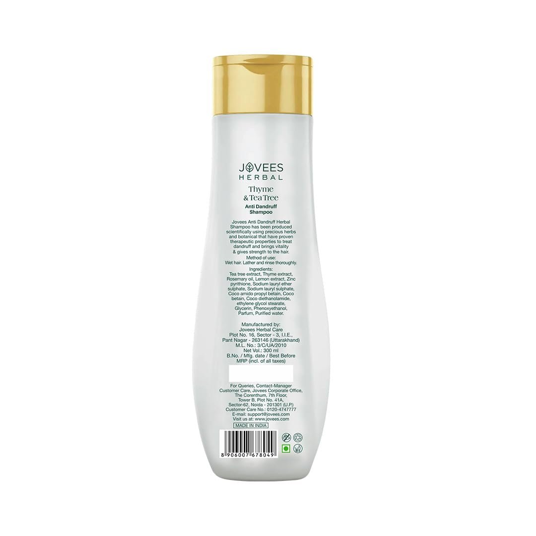 Jovees Herbal Thyme & Tea Tree Anti Dandruff Shampoo | With Tea Tree, Thyme & Lemon Extract | For All Hair Type | Prevents Dandruff & Dry Scalp | For Men & Women- 300ml thumbnail