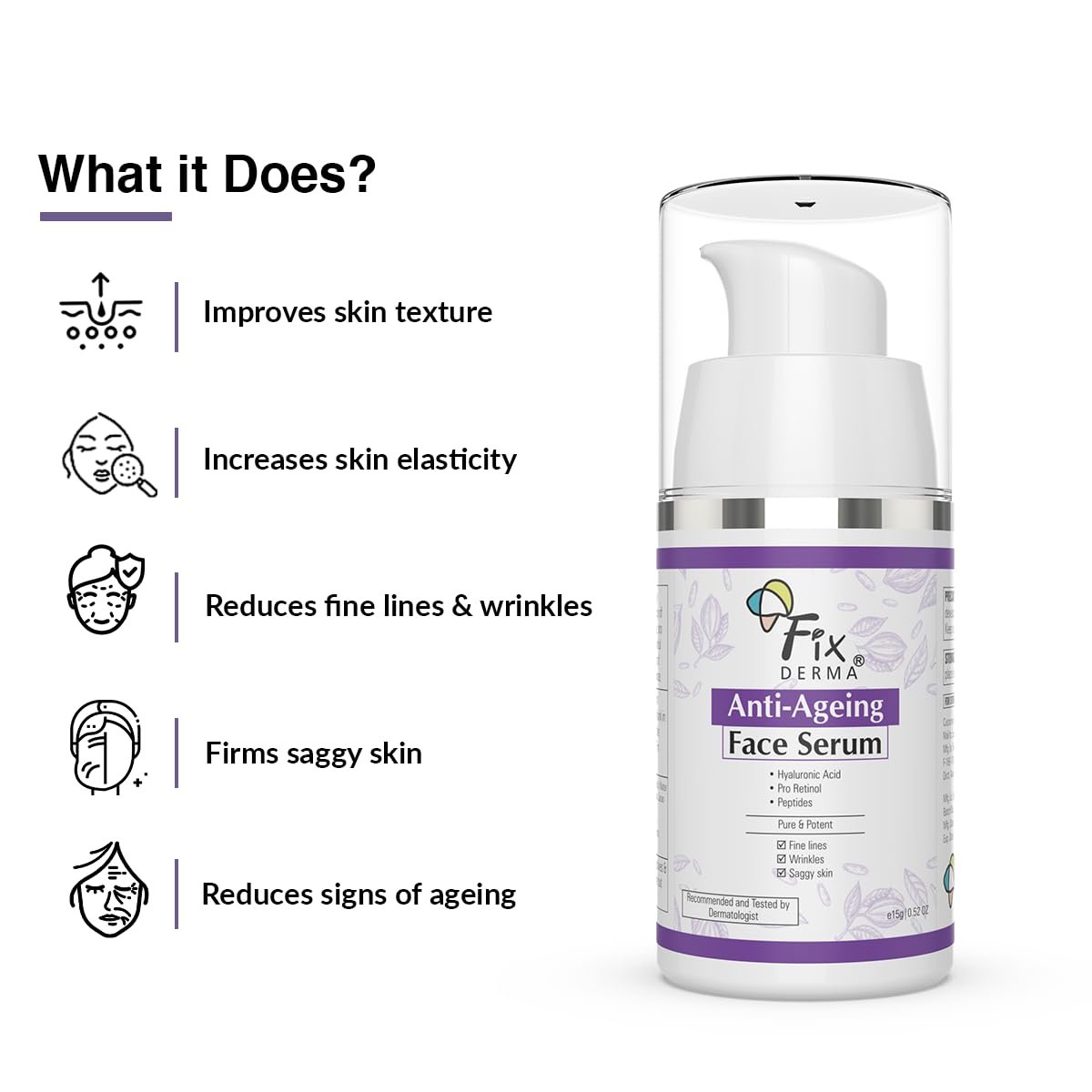 Fixderma Hyaluronic Acid Serum for Anti Ageing with Pro Retinol Serum for Face | Anti Ageing Serum for Fine Lines & Wrinkles | Face Serum for Men & Women | Face Serum - 15g thumbnail