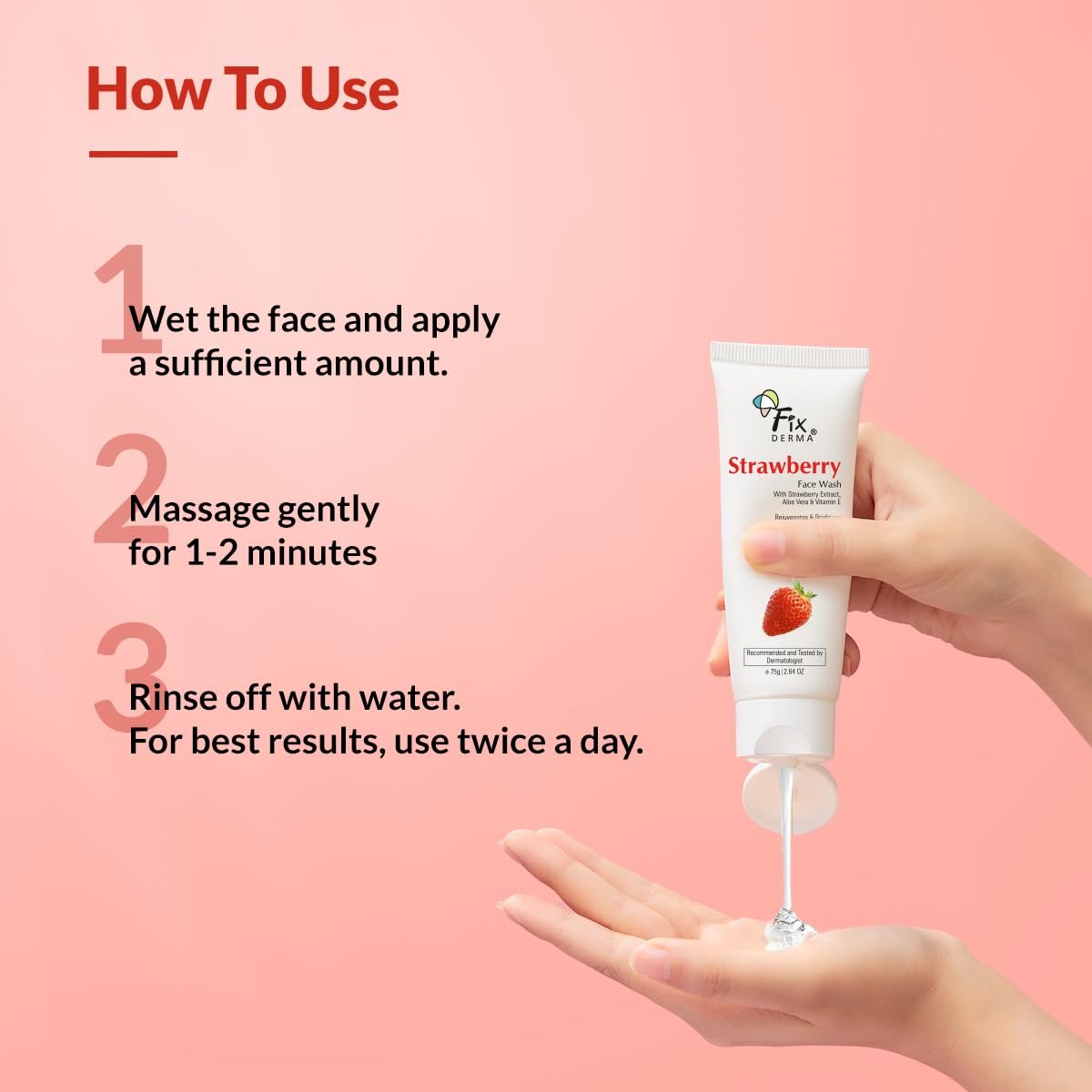 Fixderma Strawberry Face Wash with Vitamin E & Strawberry Extract | Face Wash & Face Cleanser | Face Wash for Oily Skin (All Type Skin) | Face Wash for Women & Men - 75g thumbnail