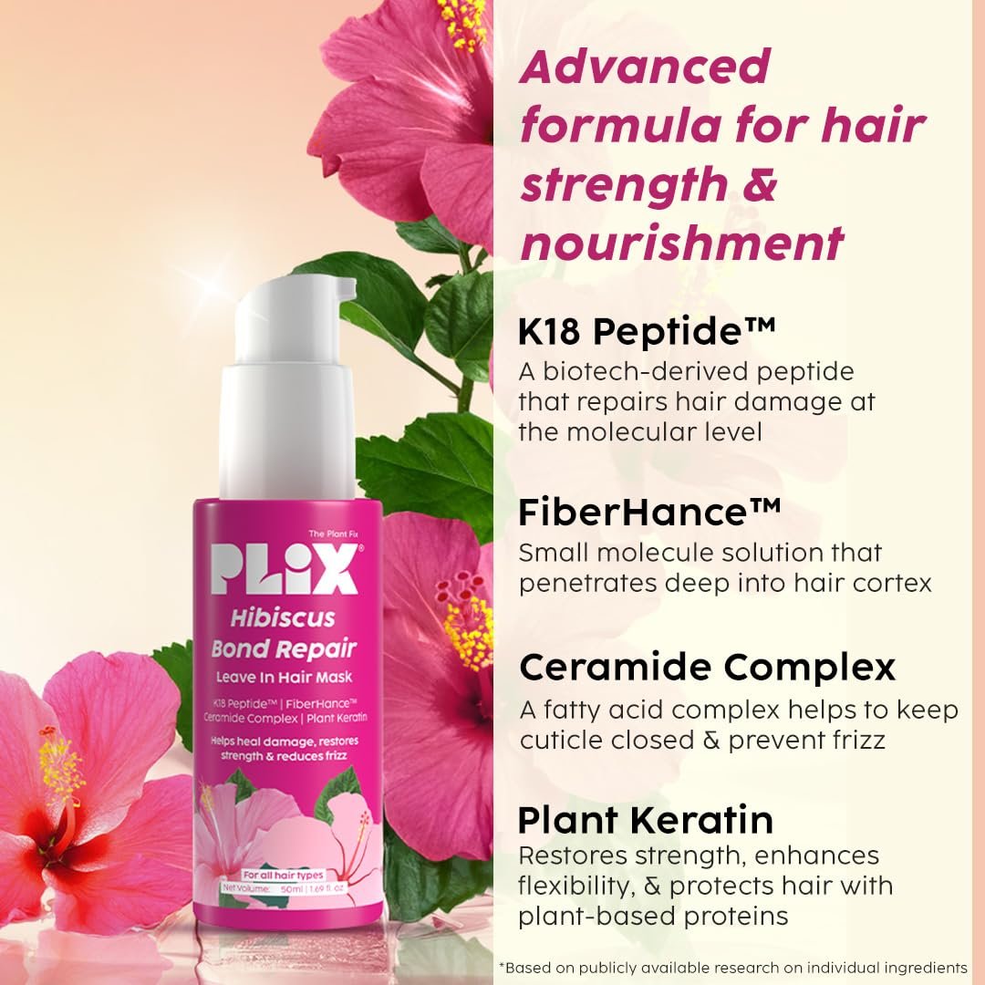 The Plant Fix Plix Hibiscus Bond Repair Leave-In Hair Mask | SH Oligopeptide  SH Oligopeptide 78 & FiberHance™ | Repairs Damage, Reduces Frizz & Strengthens Hair | Vegan & Sulfate-Free | 50g thumbnail