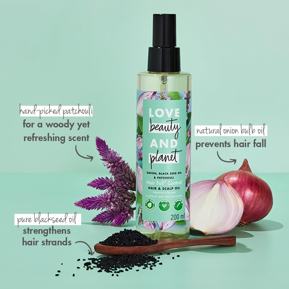Love Beauty & Planet Onion Black Seed & Patchouli Oil for Hair Growth & Hair Fall Control|No Mineral Oil,No Paraben|200ml thumbnail