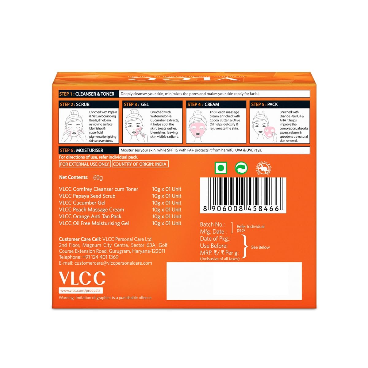 VLCC Papaya Fruit Facial Kit - 60g | Glowing, Blemish Free Skin | With Papaya, Cucumber, Peach, and Orange Peel Extracts | Glowing at Home Facial Kit. thumbnail