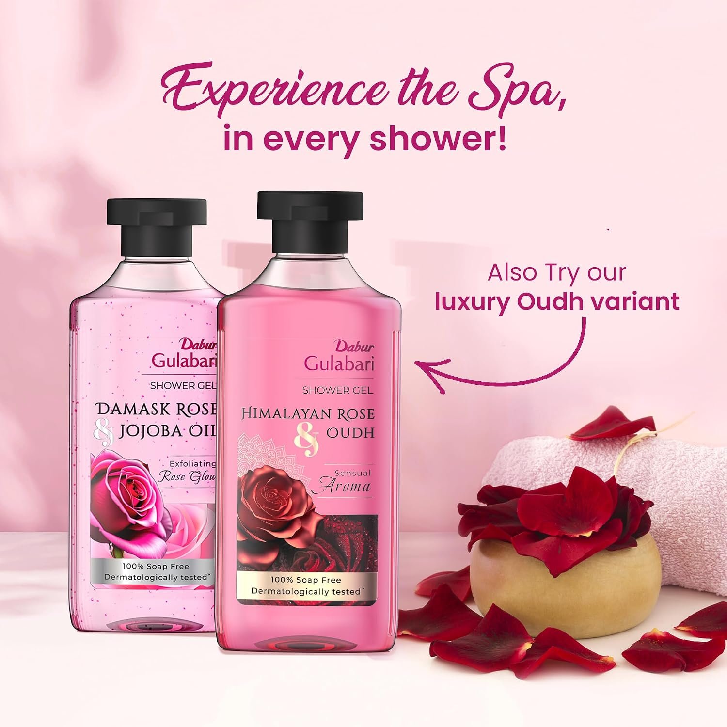 Dabur Gulabari Shower Gel - 250 ml | 99% Pure Glycerine | Gentle Bodywash | Cellulite beads for Exfoliation | 0% Parabens & Soap | thumbnail