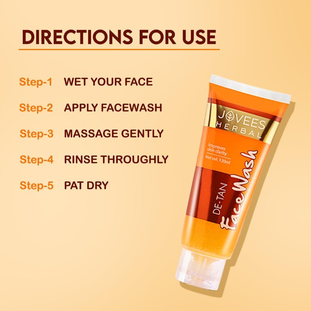 Jovees Herbal Detan Facewash For Glowing and Clear Skin With Liquorice & bearberry Ext. | Gentle Cleanser For Brighten, Even Tone and Hydrates | Suitable for All - 120ml thumbnail
