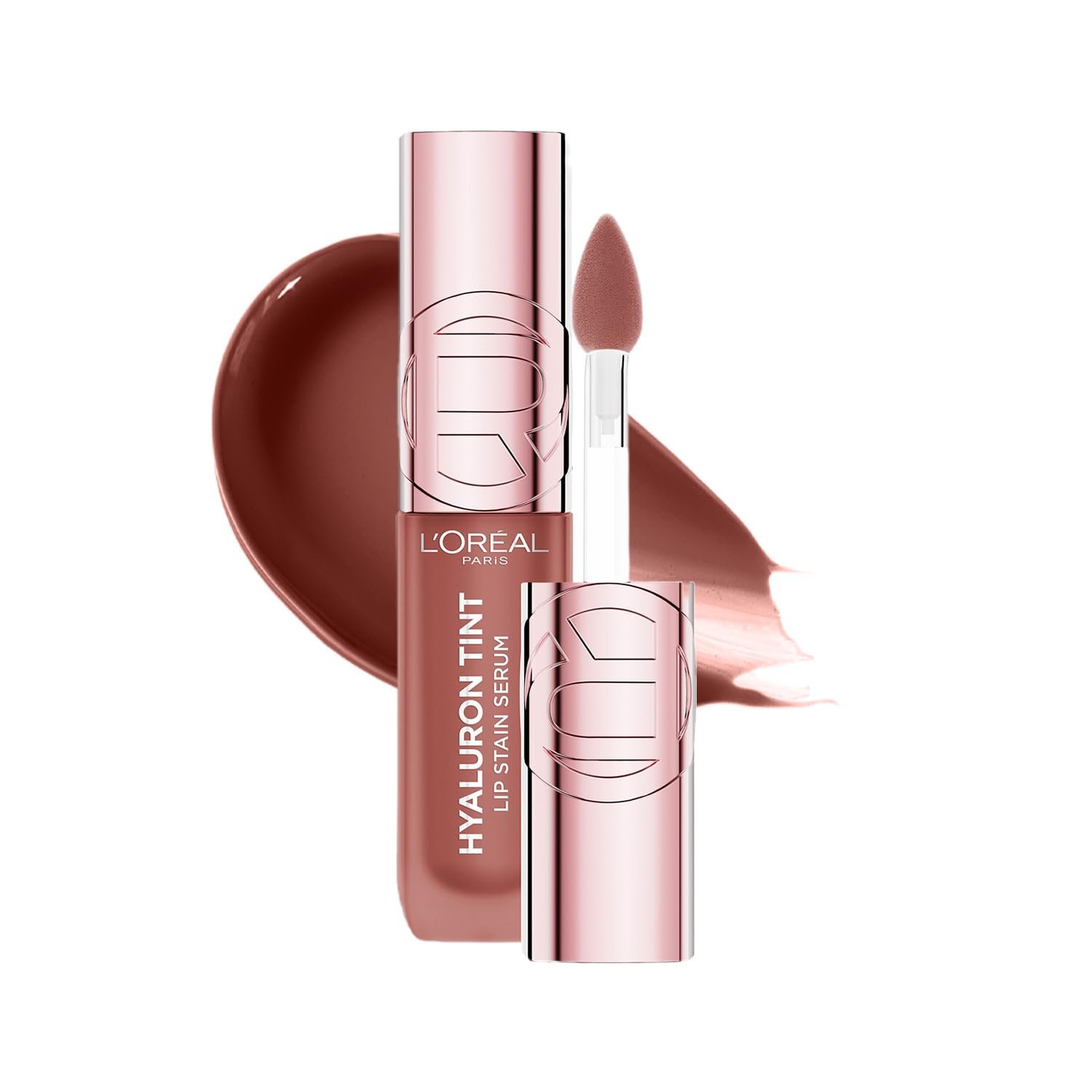 L'Oreal Paris Hyaluron Tint Lip Stain Serum, 485 Le Nude Paris +80% Hydration, Infused with Hyaluronic Acid, High-Shine Tint, Plumper & Fuller Lips, Non-Sticky