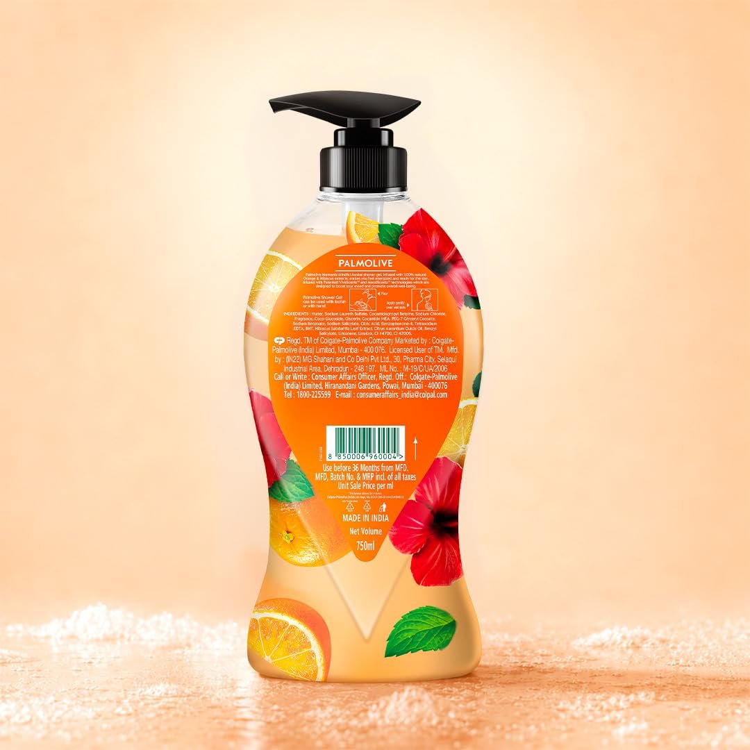 Palmolive Mindful Awake Body Wash, 750ml Shower Gel Single Pump Bottle, 100% Natural Orange & Hibiscus Extracts, pH Balanced Bodywash, Free of Parabens & Silicones thumbnail