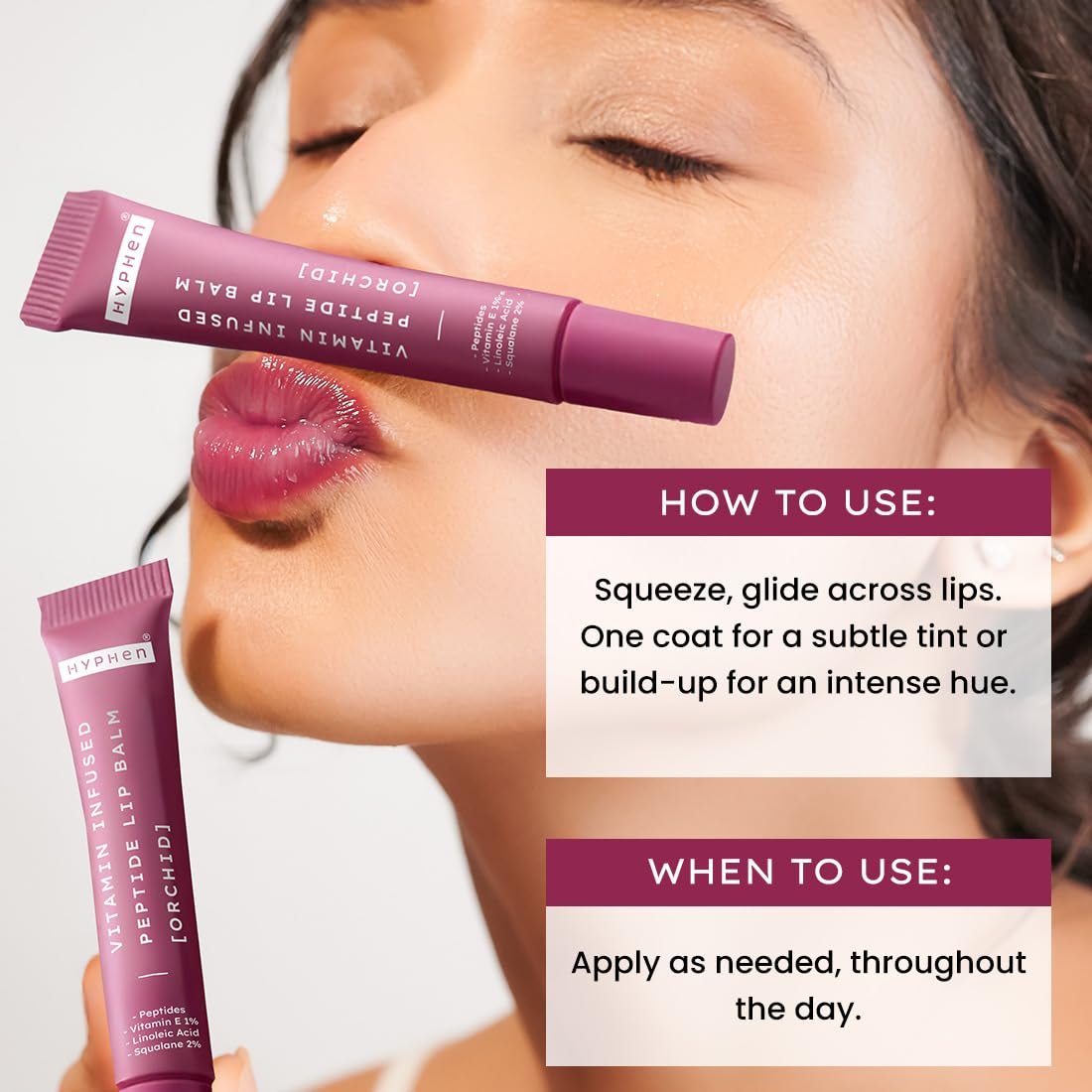 Hyphen Tinted Lip Balm | Brightens & Reduces Dark Lips & Pigmentation | 1% Vitamin E, Peptide & 2% Squalane | Winter Lip Care | Orchid (Mauve Shade)- 10g thumbnail