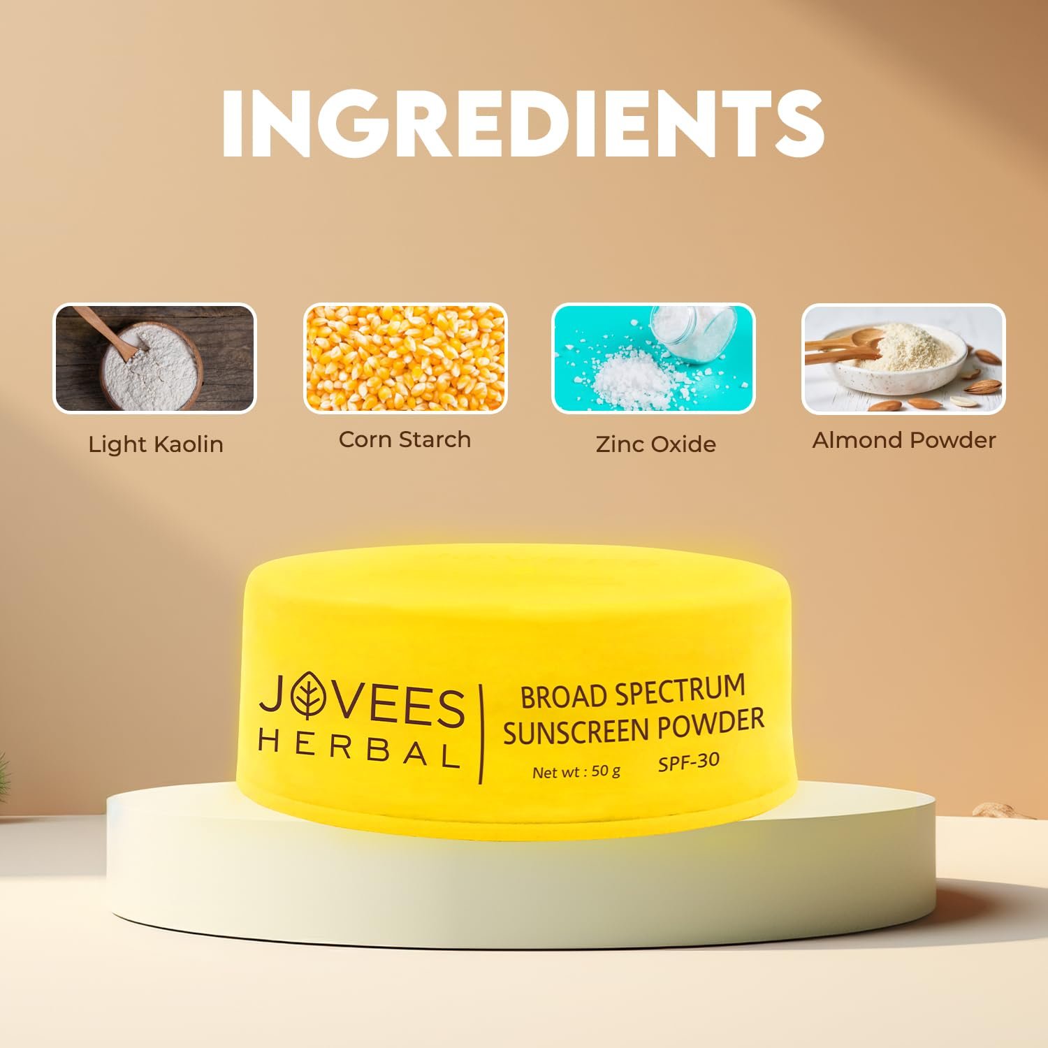 Jovees Herbal Broad Spectrum Sunscreen Powder With SPF 30 | Prevents Sunburns, Skin Damage & Uneven Skin Tone | Natural Mineral Based Ingredients 50gm thumbnail