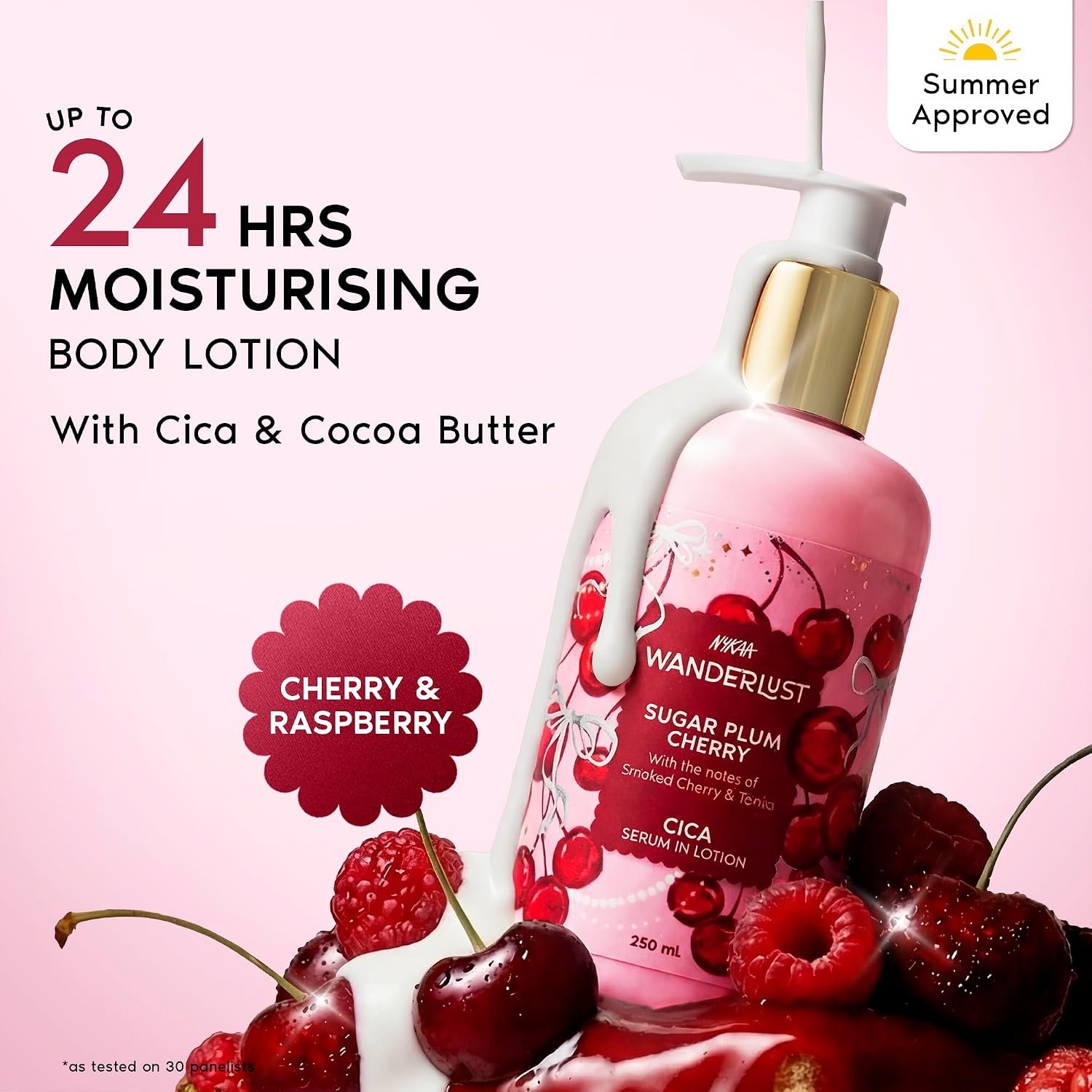 Nykaa Wanderlust Sugar Plum Cherry Moisturising Body Lotion, 250 ml |Cherry & Raspberry | Lightweight, Long-Lasting Moisturisation| Vegan, Paraben-Free I Suitable for All Skin Types thumbnail