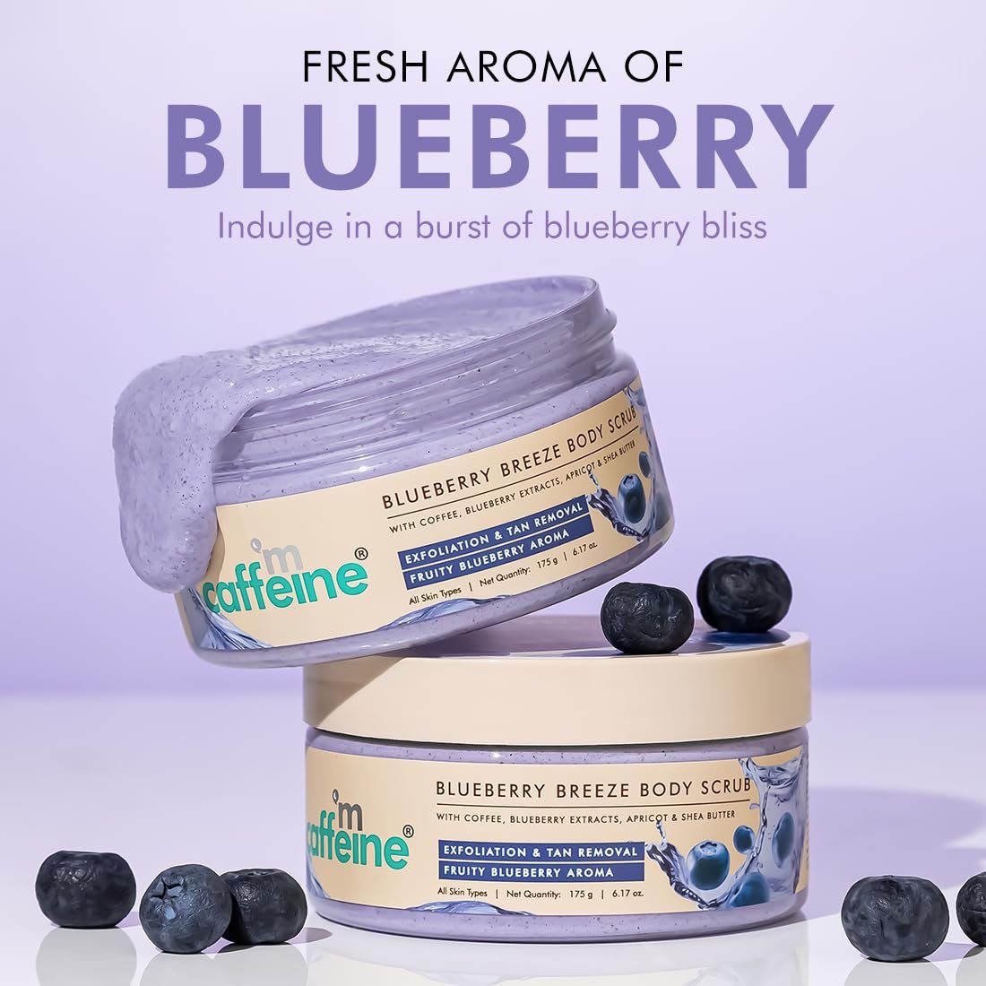 Mcaffeine Blueberry Breeze Body Scrub for Glowing Skin With Coffee, Apricot & Shea Butter | Removes Tan, Nourishes, Moisturizes | Exfoliating Scrub | Fruity Aroma for Men & Women - 175G thumbnail