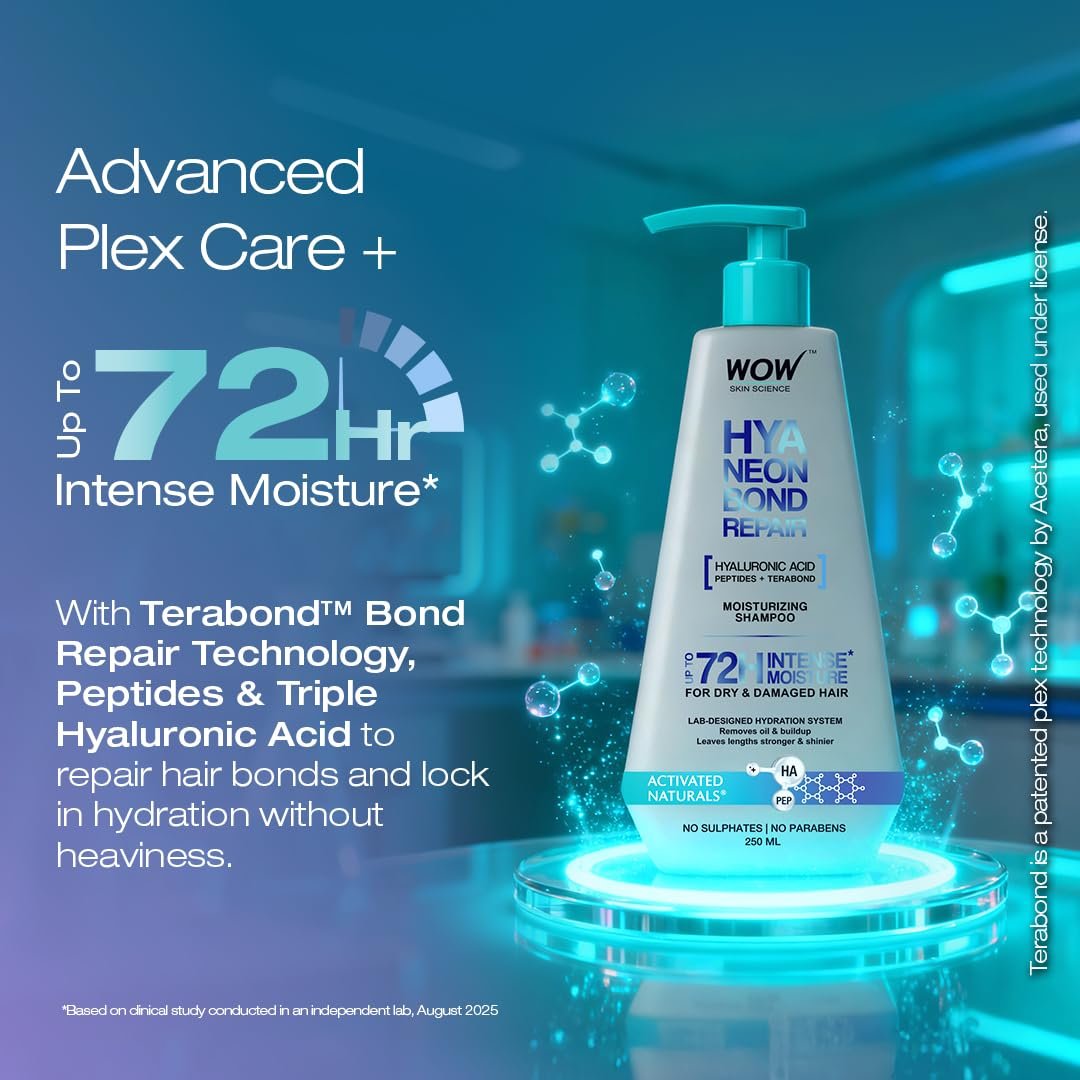 WOW Skin Science HyaNeon Bond Repair Hyaluronic Shampoo for Dry & Damaged Hair | Moisturizing, Sulphate-Free Formula + Peptides & TeraBond™ Technology 250ml thumbnail