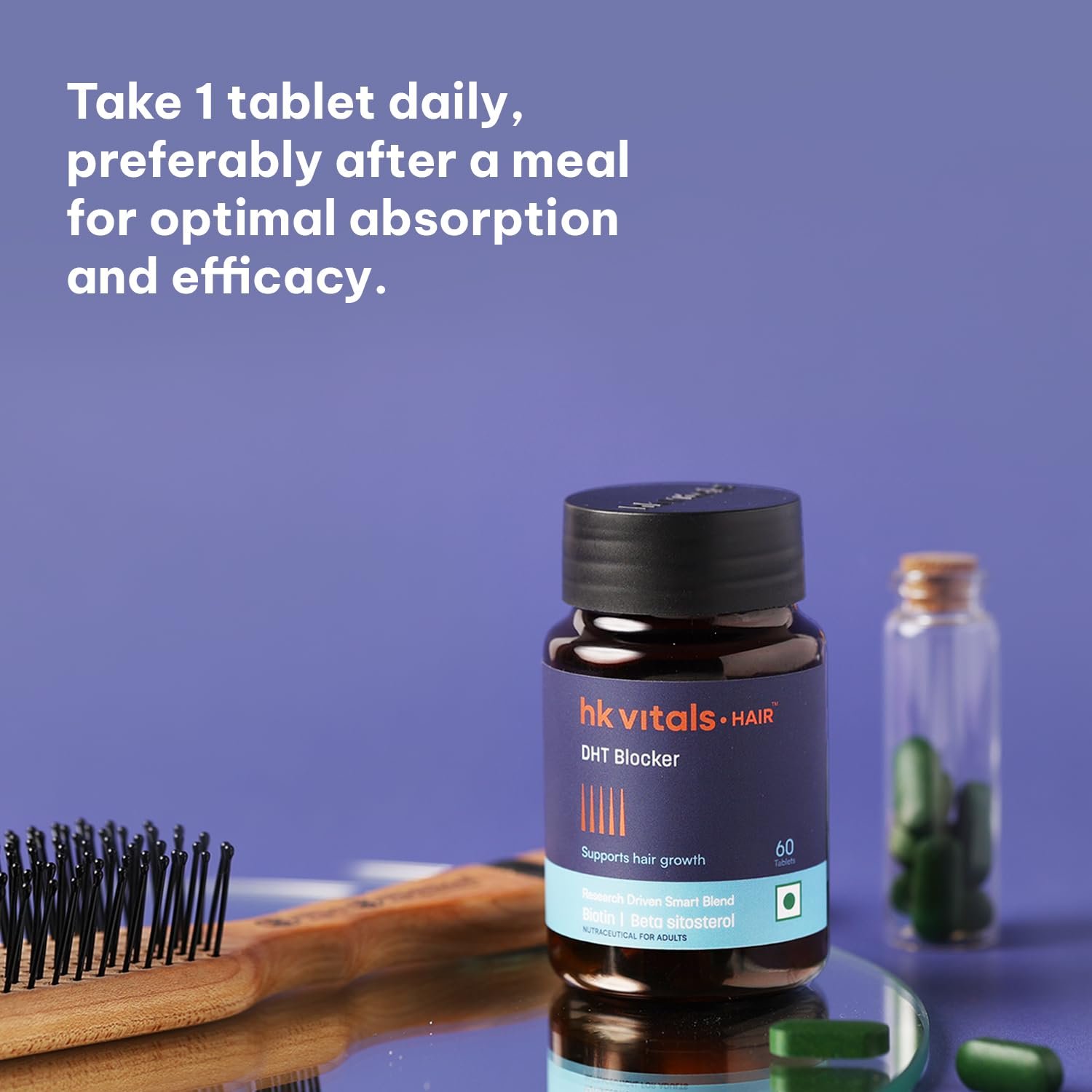 hk vitals DHT Blocker with Biotin, 60 Tablets Stinging Nettle and Soya Protein | Helps Reduce Hair Fall, Stimulates Hair Growth thumbnail