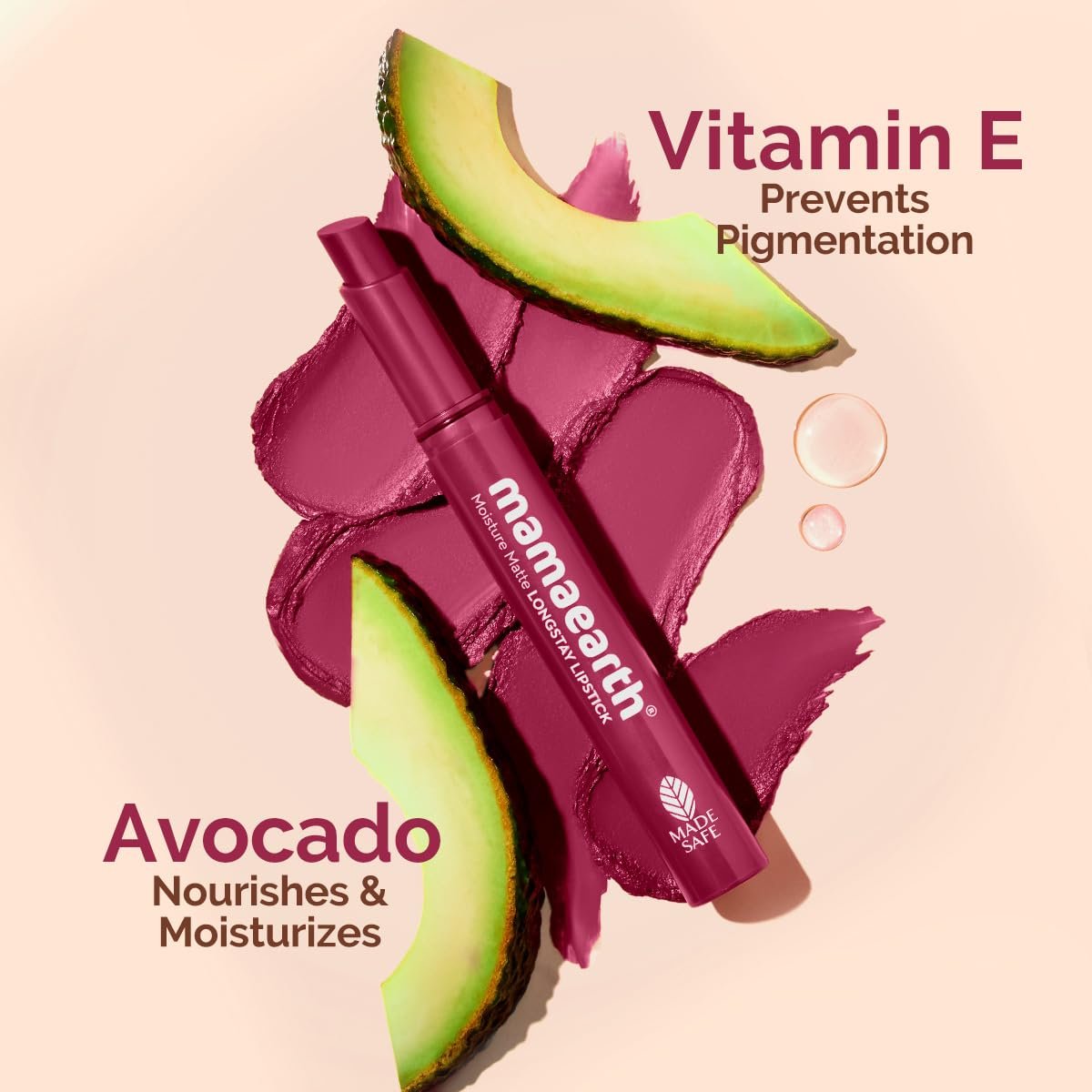 Mamaearth Moisture Matte Longstay Lipstick With Avocado Oil & Vitamin E For 12 Hour Long Stay-12 Berrylicious Magenta - 2 G thumbnail