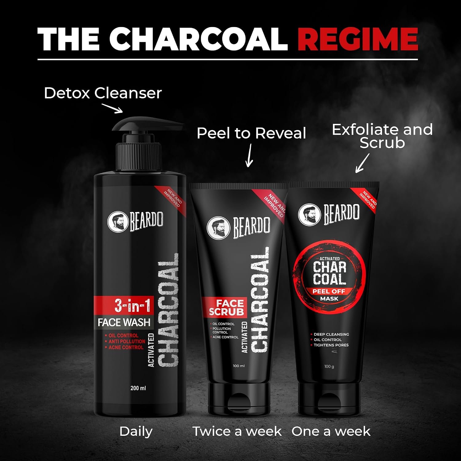 Beardo 3-in-1 Activated Charcoal Face Wash| Deep Cleanse, Exfoliate & Detoxify | Oil Control Face wash for men 200ml thumbnail