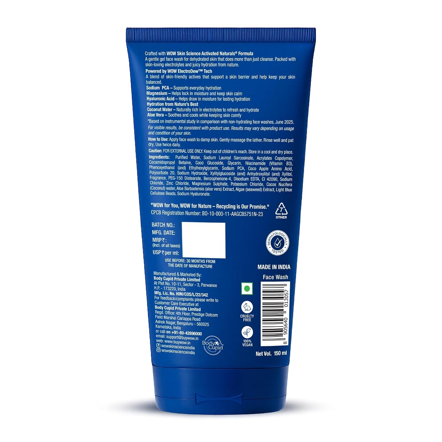 WOW Skin Science Hydrocharge™ Electrolyte Face Wash 150 ML for Men & Women | Facewash with ElectroDew™ Tech, Sodium, Magnesium, Hyaluronic Acid & Coconut Water thumbnail