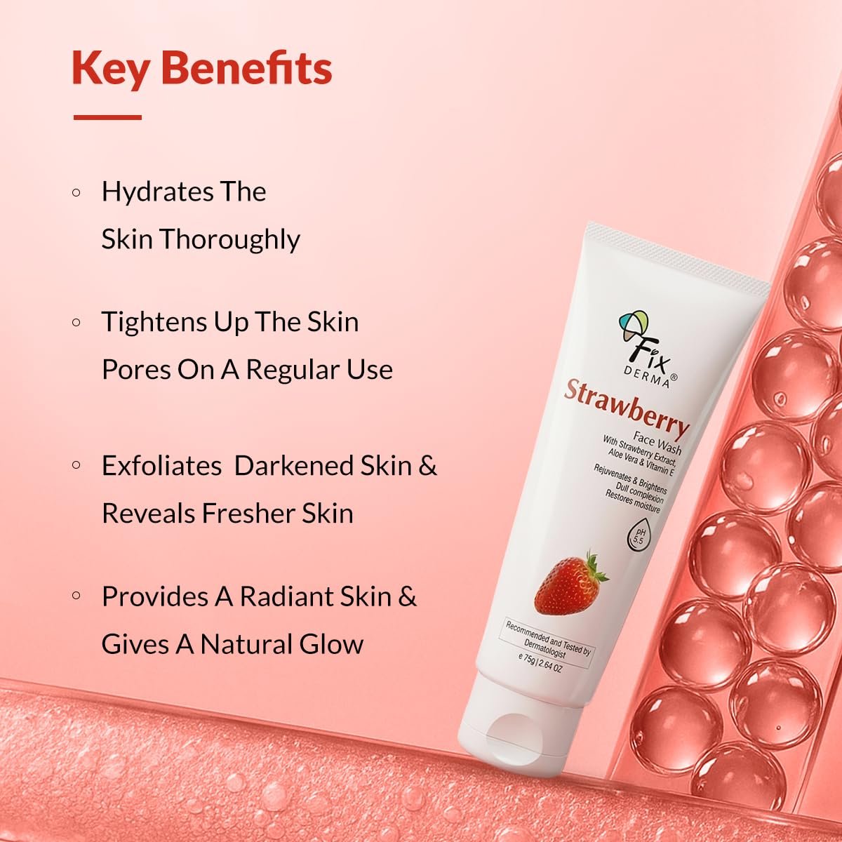 Fixderma Strawberry Face Wash with Vitamin E & Strawberry Extract | Face Wash & Face Cleanser | Face Wash for Oily Skin (All Type Skin) | Face Wash for Women & Men - 75g thumbnail