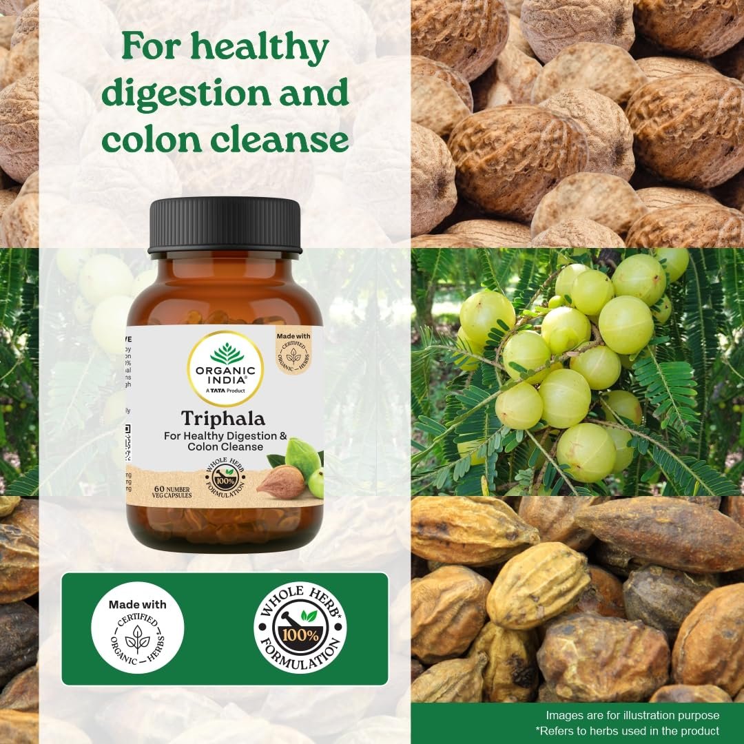A TATA Product - Organic India Triphala Capsules - 60 Caps, Supports Immune System, Colon & Digestion, Balanced Bowel & Gut Health . thumbnail